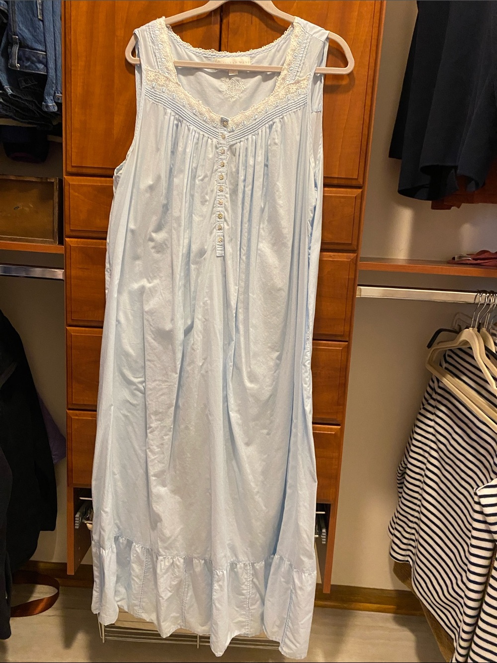 Eileen West Light Blue Sleeveless Lace-Trim Nightgown